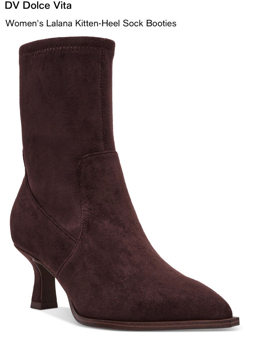 DV by Dolce Vita Lalaña Kitten-Heel Sock Booties in Dark Brown suede NIB NWT